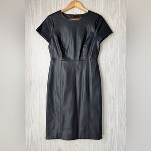 Ann Taylor Black Faux Leather Short Sleeve Sheath Dress – Size 8
